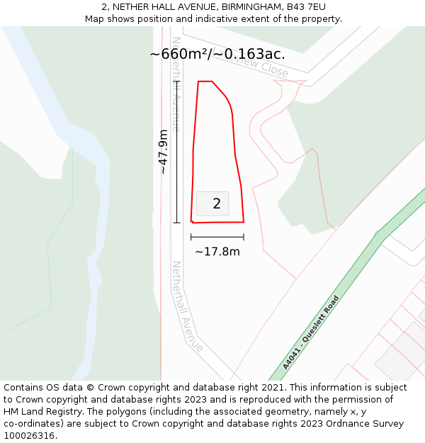 2, NETHER HALL AVENUE, BIRMINGHAM, B43 7EU: Plot and title map