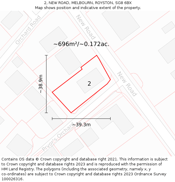 2, NEW ROAD, MELBOURN, ROYSTON, SG8 6BX: Plot and title map