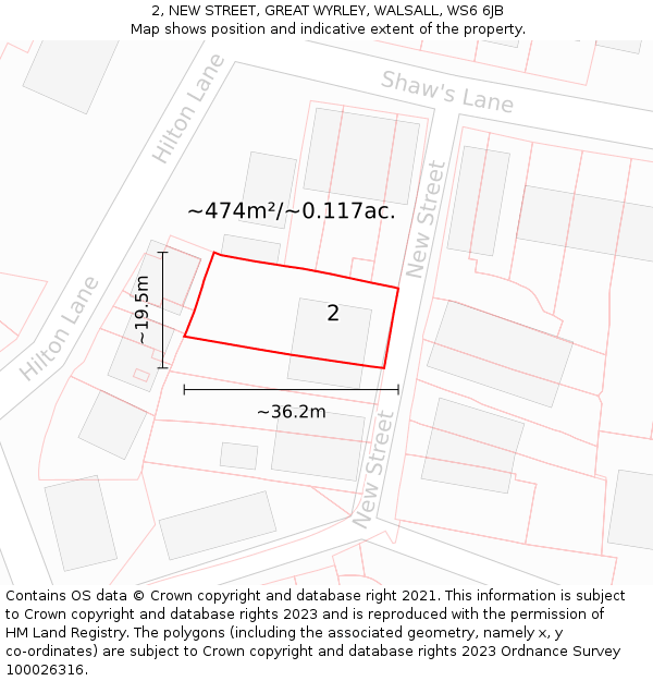 2, NEW STREET, GREAT WYRLEY, WALSALL, WS6 6JB: Plot and title map