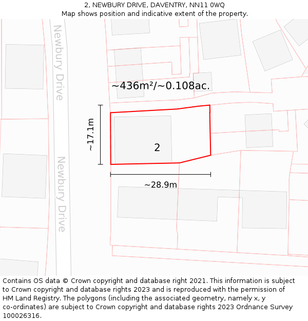 2, NEWBURY DRIVE, DAVENTRY, NN11 0WQ: Plot and title map