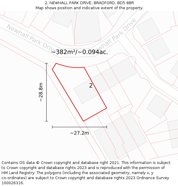 2, NEWHALL PARK DRIVE, BRADFORD, BD5 8BR: Plot and title map