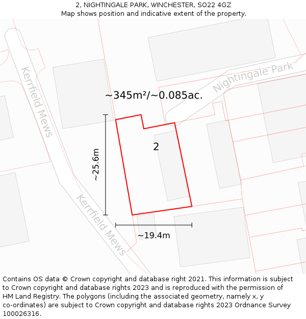 2, NIGHTINGALE PARK, WINCHESTER, SO22 4GZ: Plot and title map