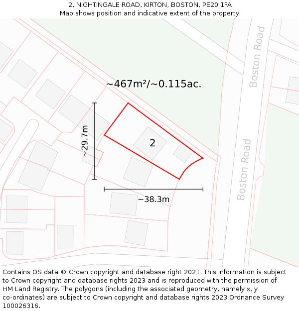 2, NIGHTINGALE ROAD, KIRTON, BOSTON, PE20 1FA: Plot and title map