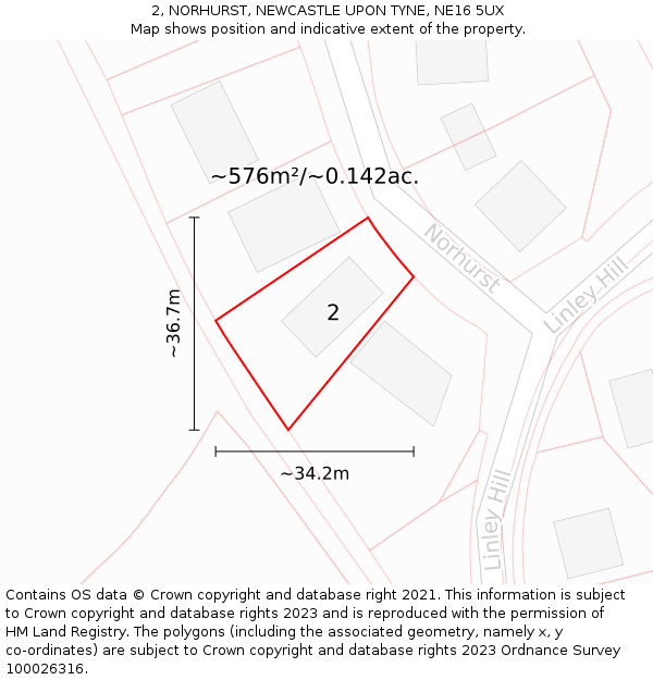 2, NORHURST, NEWCASTLE UPON TYNE, NE16 5UX: Plot and title map