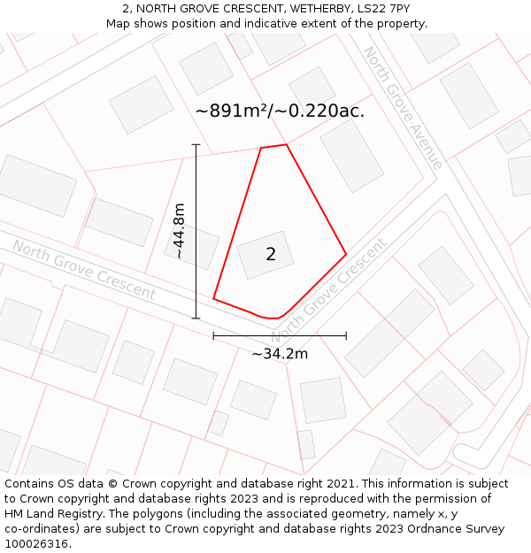 2, NORTH GROVE CRESCENT, WETHERBY, LS22 7PY: Plot and title map