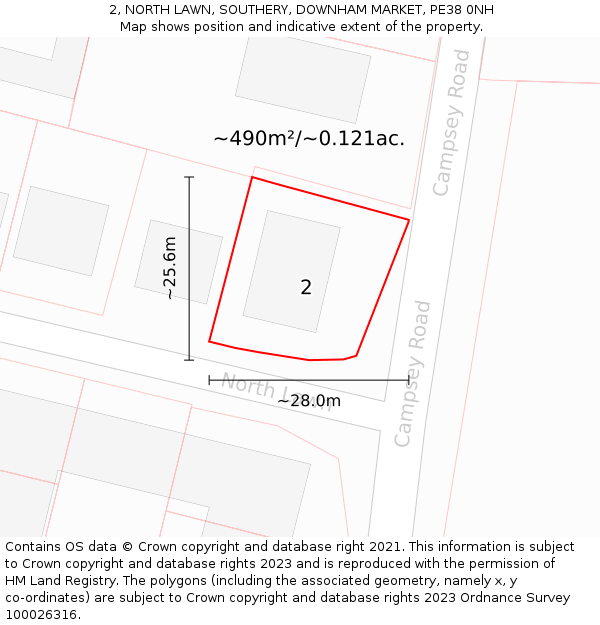 2, NORTH LAWN, SOUTHERY, DOWNHAM MARKET, PE38 0NH: Plot and title map