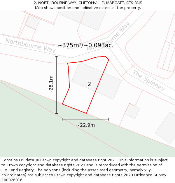 2, NORTHBOURNE WAY, CLIFTONVILLE, MARGATE, CT9 3NS: Plot and title map