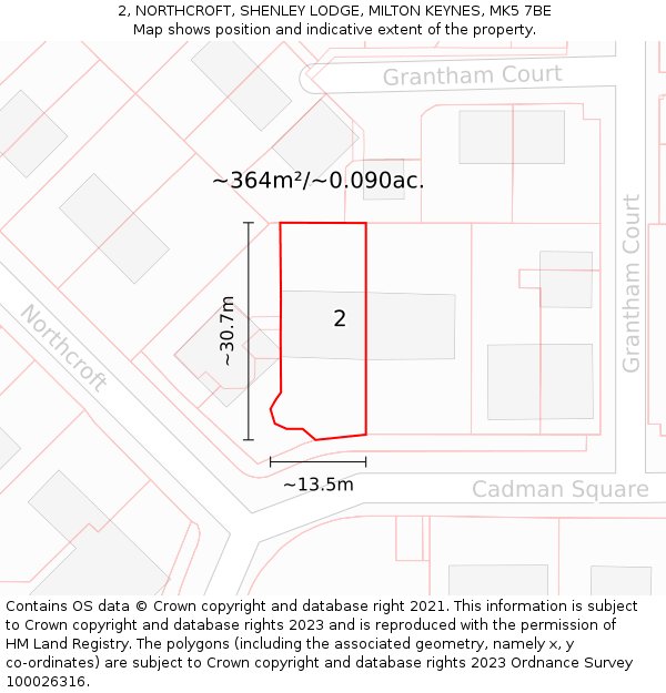 2, NORTHCROFT, SHENLEY LODGE, MILTON KEYNES, MK5 7BE: Plot and title map