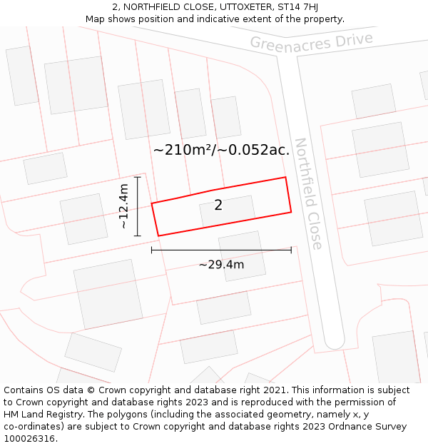 2, NORTHFIELD CLOSE, UTTOXETER, ST14 7HJ: Plot and title map