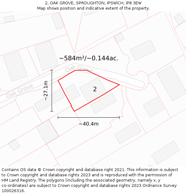 2, OAK GROVE, SPROUGHTON, IPSWICH, IP8 3EW: Plot and title map