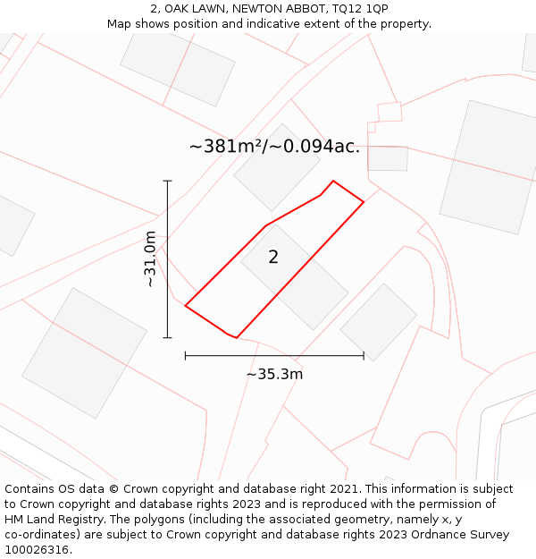 2, OAK LAWN, NEWTON ABBOT, TQ12 1QP: Plot and title map