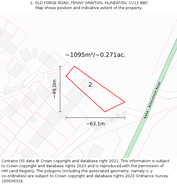 2, OLD FORGE ROAD, FENNY DRAYTON, NUNEATON, CV13 6BD: Plot and title map