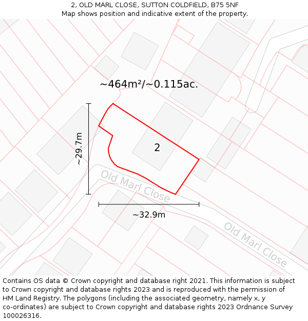 2, OLD MARL CLOSE, SUTTON COLDFIELD, B75 5NF: Plot and title map