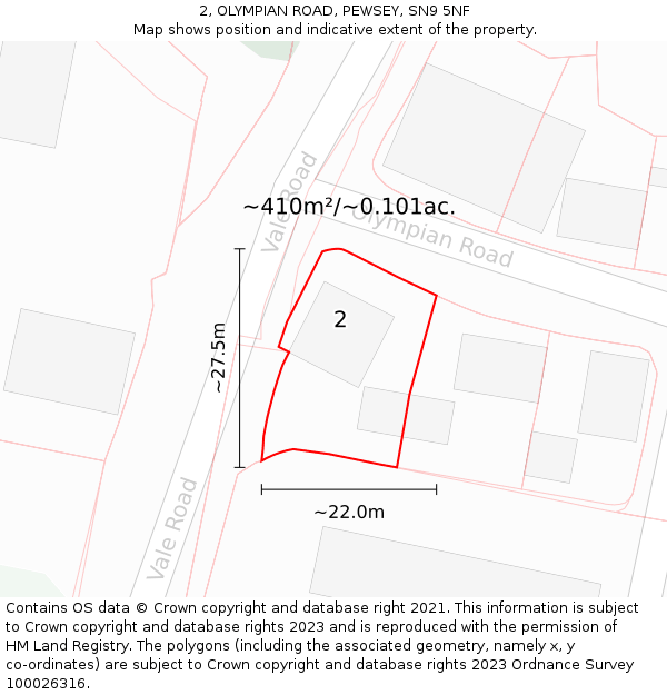 2, OLYMPIAN ROAD, PEWSEY, SN9 5NF: Plot and title map