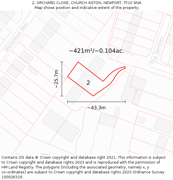 2, ORCHARD CLOSE, CHURCH ASTON, NEWPORT, TF10 9NA: Plot and title map