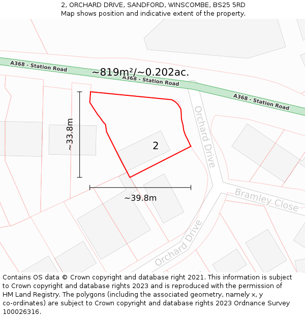 2, ORCHARD DRIVE, SANDFORD, WINSCOMBE, BS25 5RD: Plot and title map