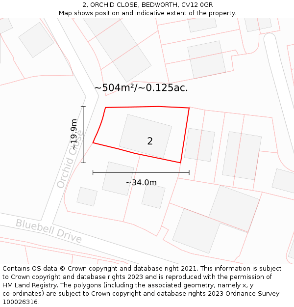 2, ORCHID CLOSE, BEDWORTH, CV12 0GR: Plot and title map