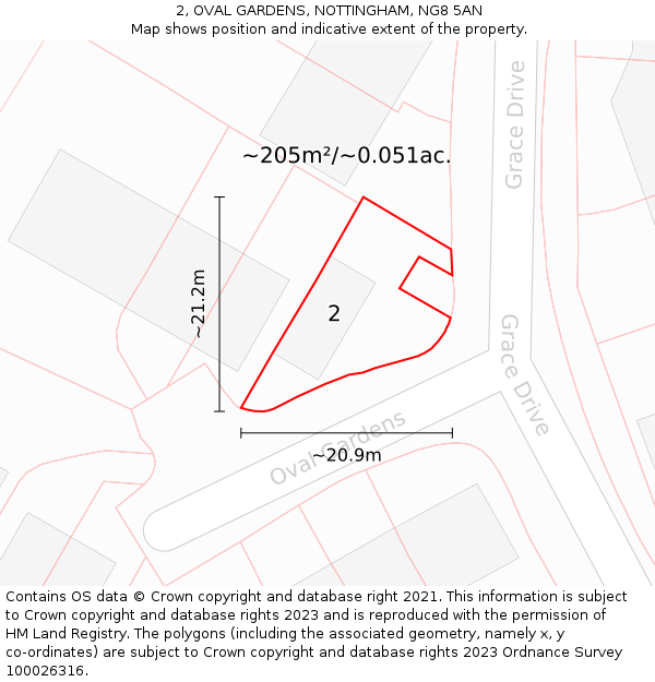 2, OVAL GARDENS, NOTTINGHAM, NG8 5AN: Plot and title map