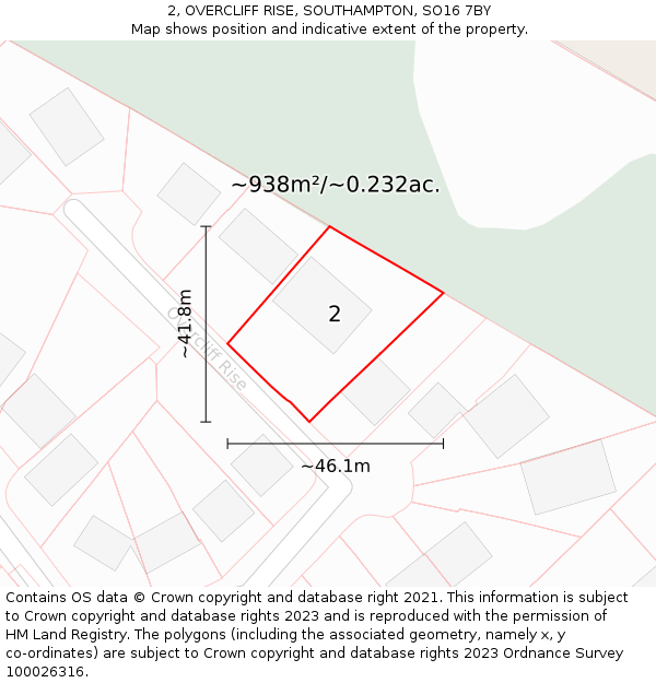 2, OVERCLIFF RISE, SOUTHAMPTON, SO16 7BY: Plot and title map