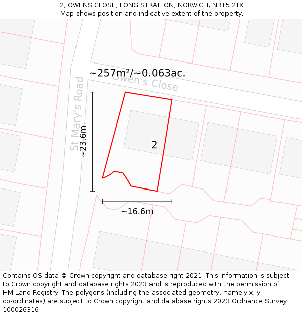 2, OWENS CLOSE, LONG STRATTON, NORWICH, NR15 2TX: Plot and title map