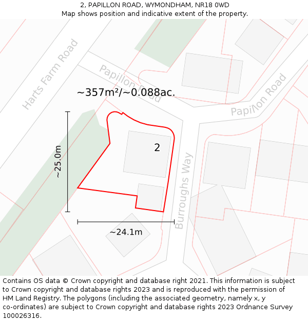 2, PAPILLON ROAD, WYMONDHAM, NR18 0WD: Plot and title map