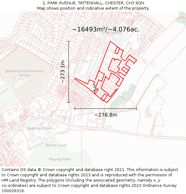 2, PARK AVENUE, TATTENHALL, CHESTER, CH3 9QN: Plot and title map