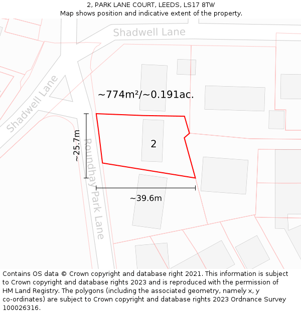 2, PARK LANE COURT, LEEDS, LS17 8TW: Plot and title map