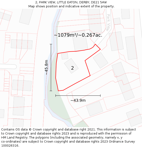 2, PARK VIEW, LITTLE EATON, DERBY, DE21 5AW: Plot and title map