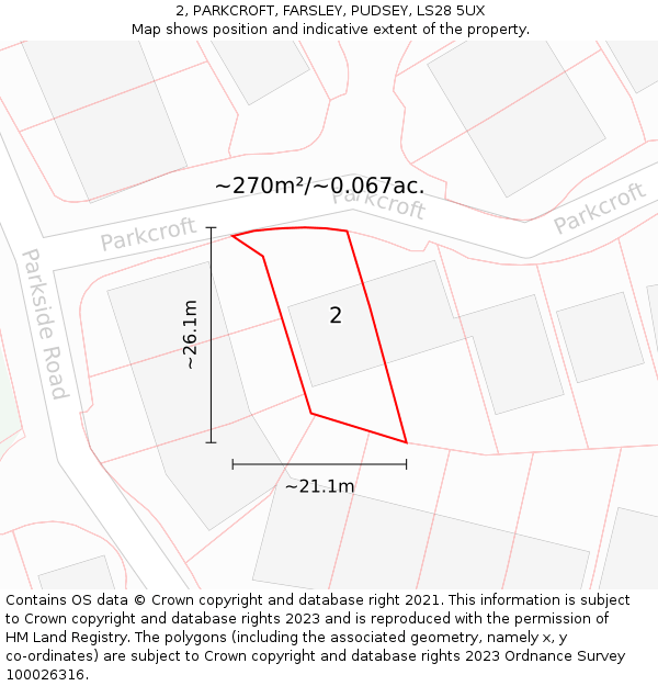 2, PARKCROFT, FARSLEY, PUDSEY, LS28 5UX: Plot and title map