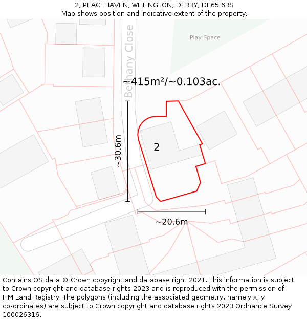 2, PEACEHAVEN, WILLINGTON, DERBY, DE65 6RS: Plot and title map