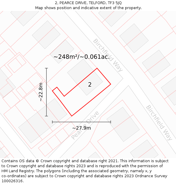 2, PEARCE DRIVE, TELFORD, TF3 5JQ: Plot and title map