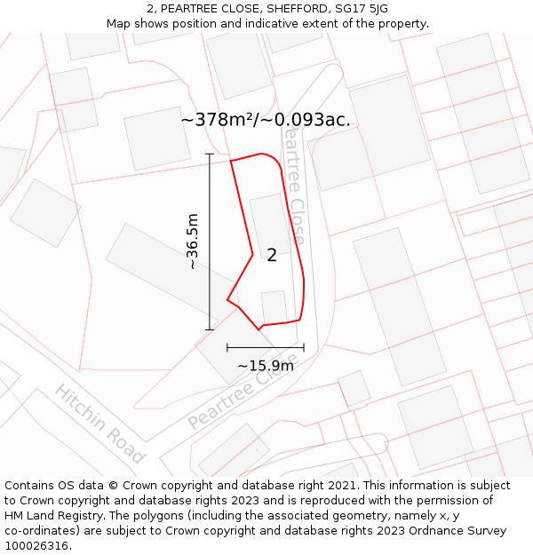 2, PEARTREE CLOSE, SHEFFORD, SG17 5JG: Plot and title map