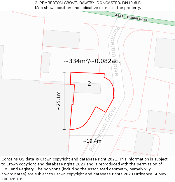 2, PEMBERTON GROVE, BAWTRY, DONCASTER, DN10 6LR: Plot and title map