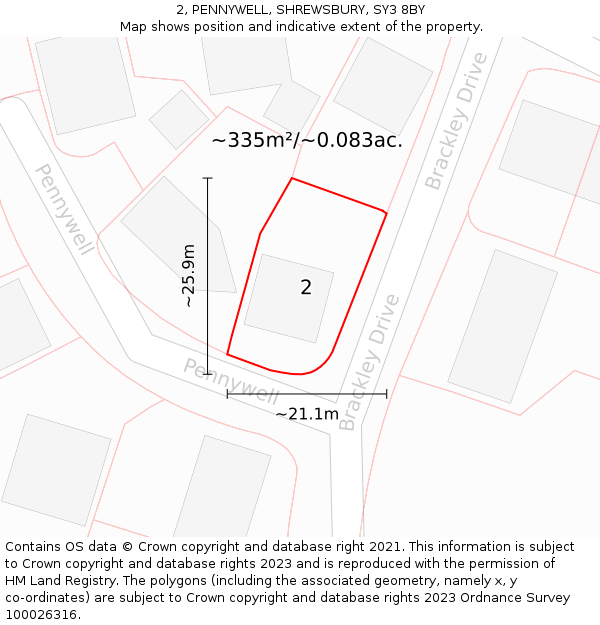 2, PENNYWELL, SHREWSBURY, SY3 8BY: Plot and title map
