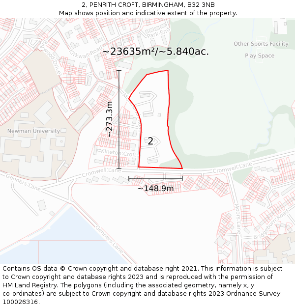 2, PENRITH CROFT, BIRMINGHAM, B32 3NB: Plot and title map