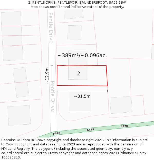 2, PENTLE DRIVE, PENTLEPOIR, SAUNDERSFOOT, SA69 9BW: Plot and title map