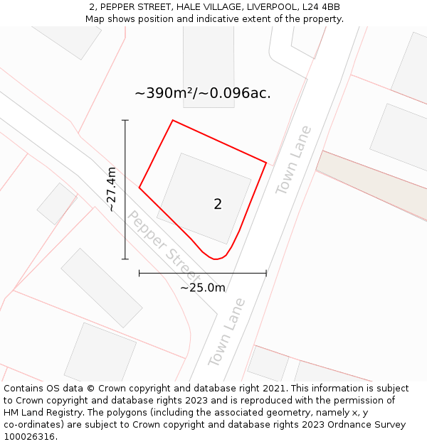 2, PEPPER STREET, HALE VILLAGE, LIVERPOOL, L24 4BB: Plot and title map