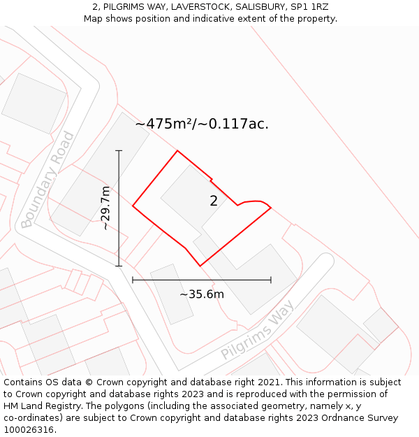 2, PILGRIMS WAY, LAVERSTOCK, SALISBURY, SP1 1RZ: Plot and title map