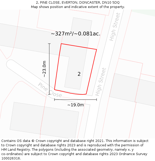 2, PINE CLOSE, EVERTON, DONCASTER, DN10 5DQ: Plot and title map