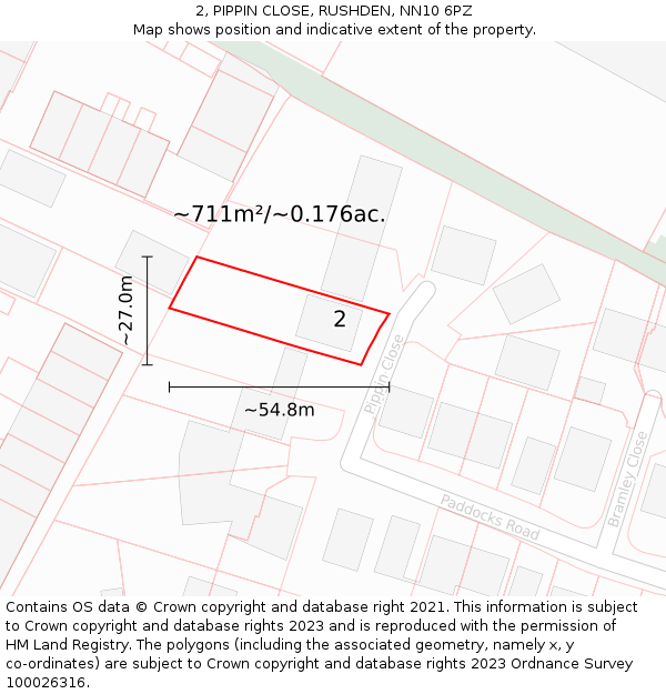 2, PIPPIN CLOSE, RUSHDEN, NN10 6PZ: Plot and title map