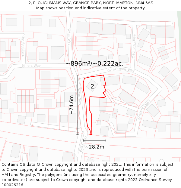 2, PLOUGHMANS WAY, GRANGE PARK, NORTHAMPTON, NN4 5AS: Plot and title map