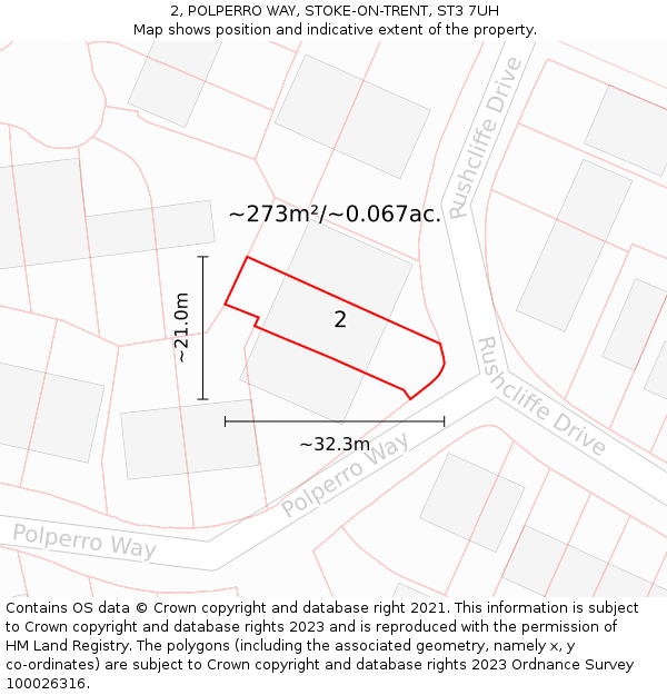 2, POLPERRO WAY, STOKE-ON-TRENT, ST3 7UH: Plot and title map