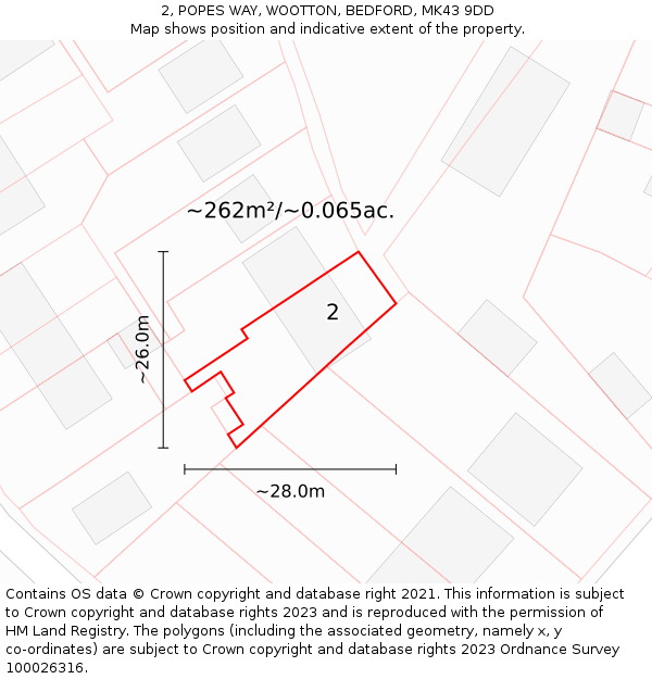 2, POPES WAY, WOOTTON, BEDFORD, MK43 9DD: Plot and title map