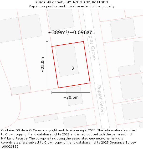 2, POPLAR GROVE, HAYLING ISLAND, PO11 9DN: Plot and title map