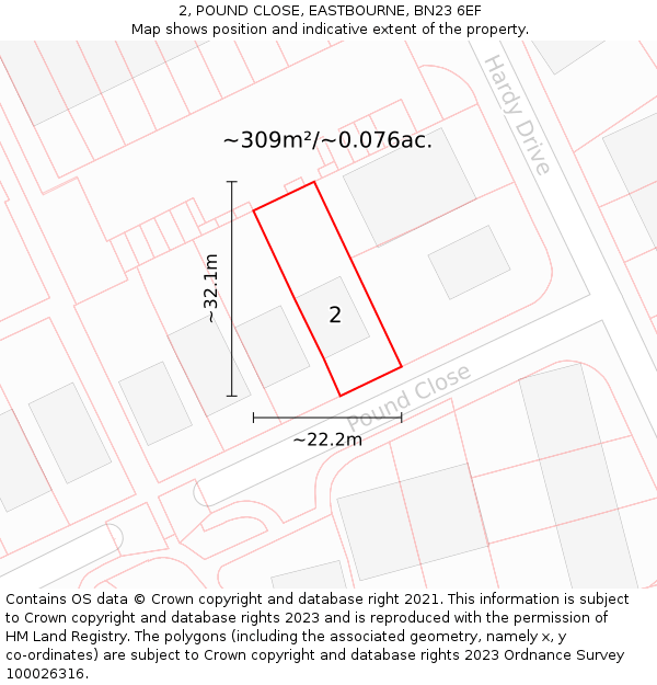 2, POUND CLOSE, EASTBOURNE, BN23 6EF: Plot and title map