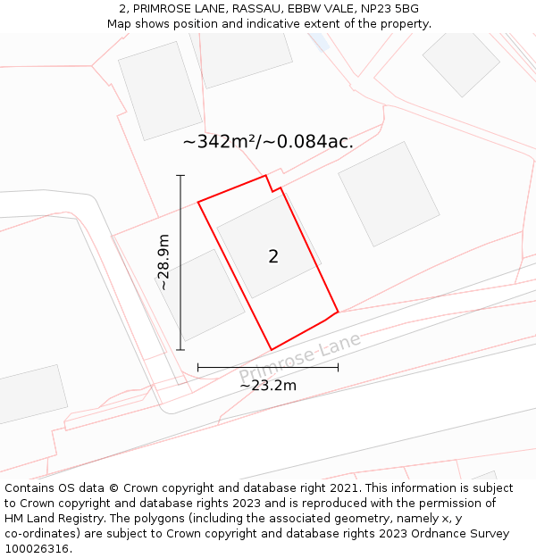 2, PRIMROSE LANE, RASSAU, EBBW VALE, NP23 5BG: Plot and title map