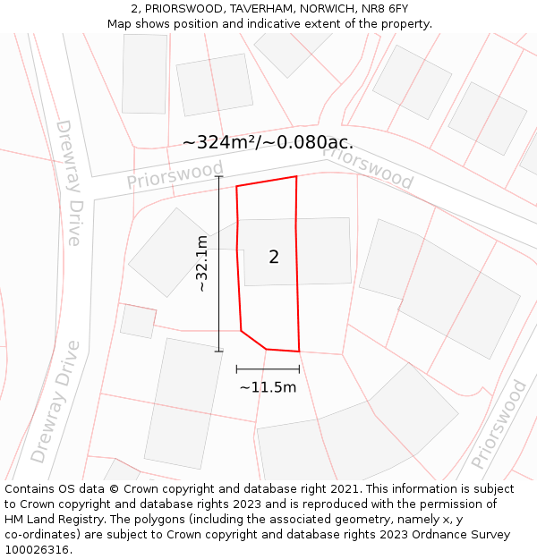 2, PRIORSWOOD, TAVERHAM, NORWICH, NR8 6FY: Plot and title map