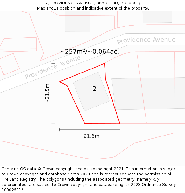 2, PROVIDENCE AVENUE, BRADFORD, BD10 0TQ: Plot and title map