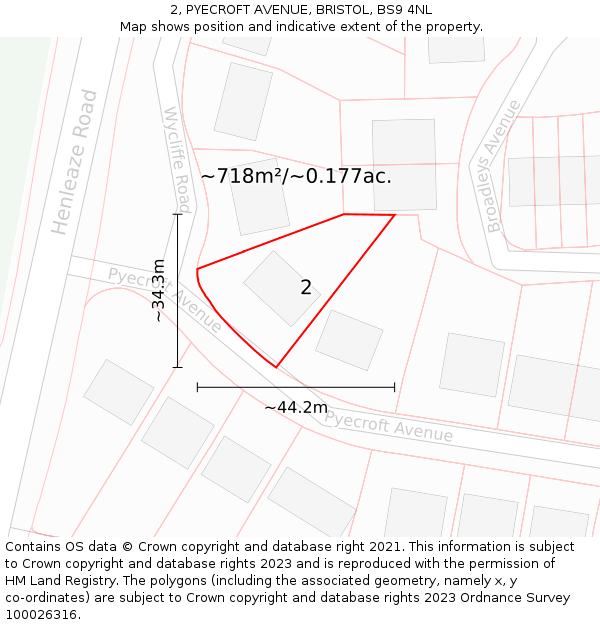 2, PYECROFT AVENUE, BRISTOL, BS9 4NL: Plot and title map