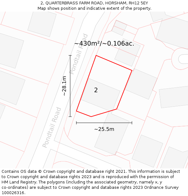 2, QUARTERBRASS FARM ROAD, HORSHAM, RH12 5EY: Plot and title map